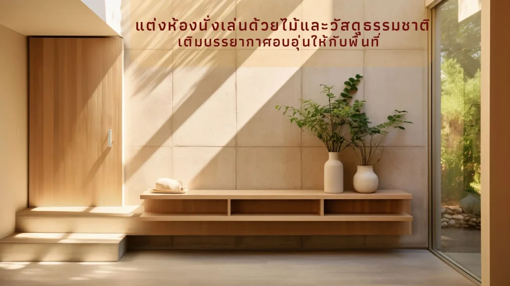 มุมห้องนั่งเล่นตกแต่งด้วยไม้ เพิ่มบรรยากาศผ่อนคลาย