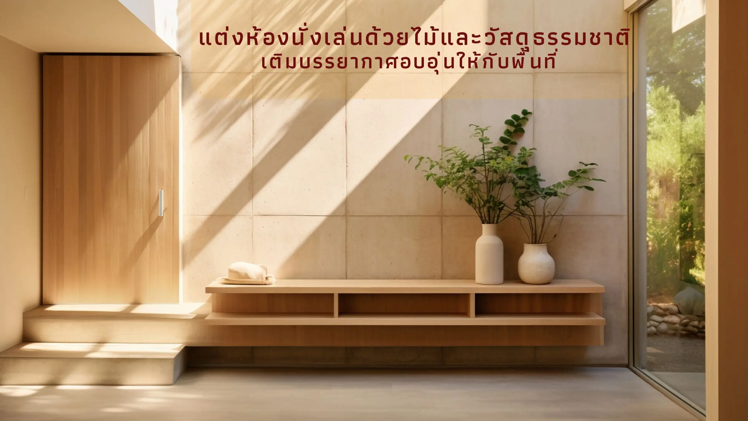 มุมห้องนั่งเล่นตกแต่งด้วยไม้ เพิ่มบรรยากาศผ่อนคลาย